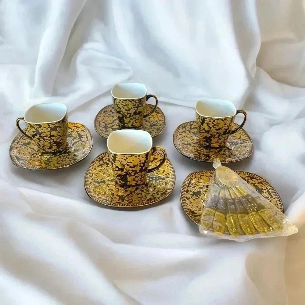 Vintage Thai Black and Gold Porcelain Tea Set